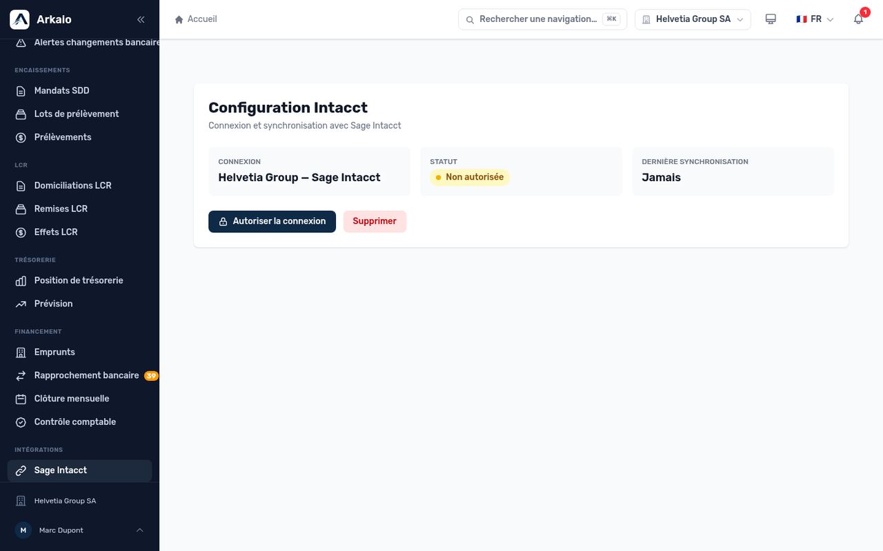 Verbindungsseite Sage Intacct