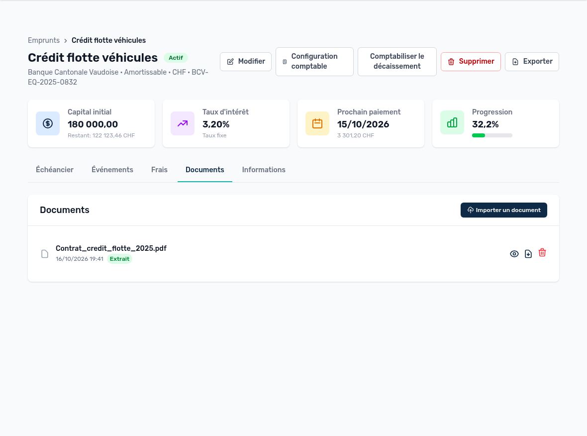 Registerkarte Dokumente: importierter und ausgelesener Vertrag